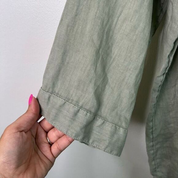 Tahari Green Split Neck 3/4 Sleeve 100% Linen Lagenlook Tunic Top Women's Large - Picture 4 of 9